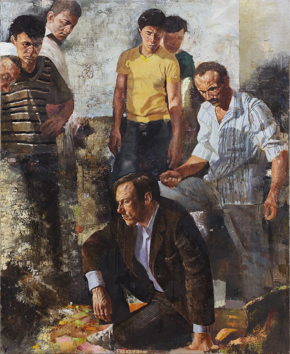 Matthias Gálvez' Öl auf Leinwand: Gruppe von Personen in expressiver Pose.