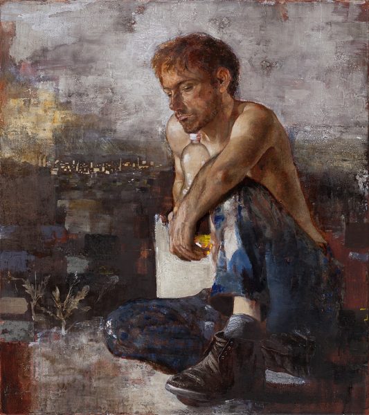 Matthias Gálvez' Öl auf Leinwand: Isolierte Figur in naturalistischer Darstellung.